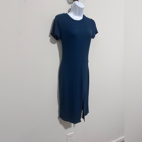 Anthropologie Bordeaux Teal Blue Ribbed Knit Dress - Picture 3 of 11